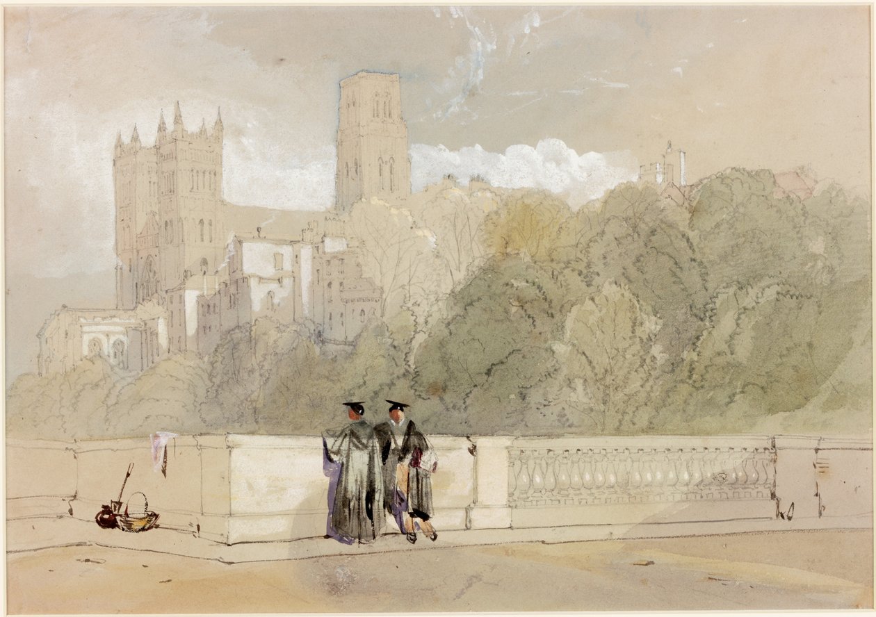 Durham-székesegyház a Prebends Bridge testszíne, ceruza és WC papíron alkotó: William Roxby Beverley