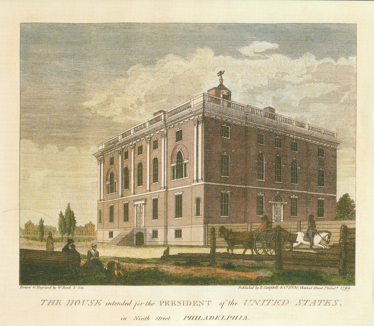 Az Egyesült Államok elnökének szánt ház, a philadelphiai Ninth Street-en. alkotó: William Russell Birch