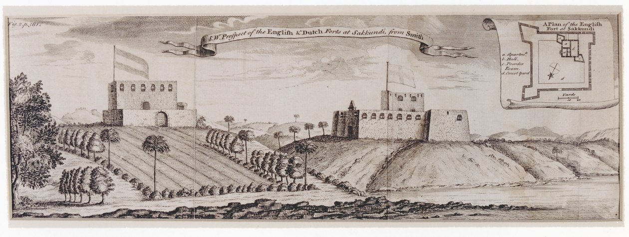 Az angol és holland erőd délnyugati kilátása Sakkundinál, 1744 körül alkotó: William Smith