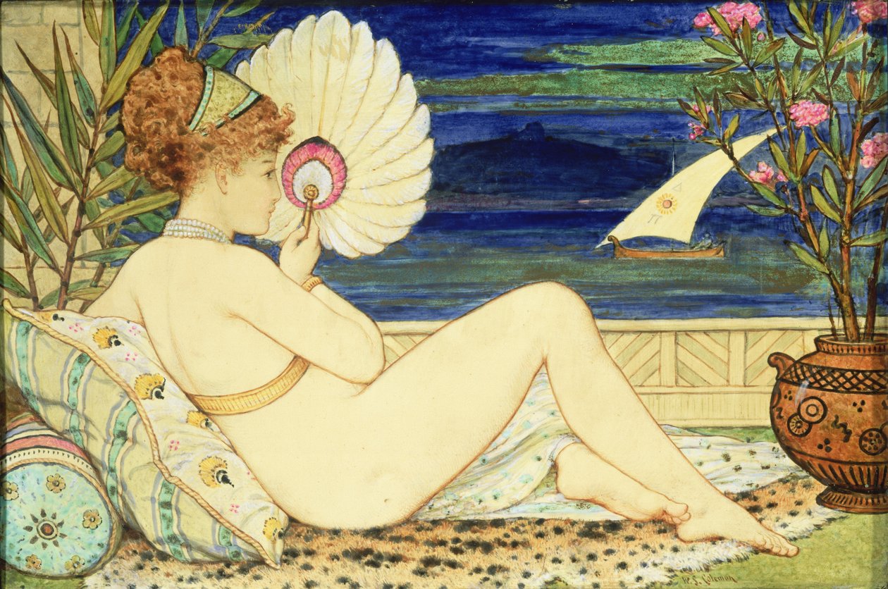 Nő legyezővel, Minton Art Pottery, 1872 körül (festett csempe) alkotó: William Stephen Coleman