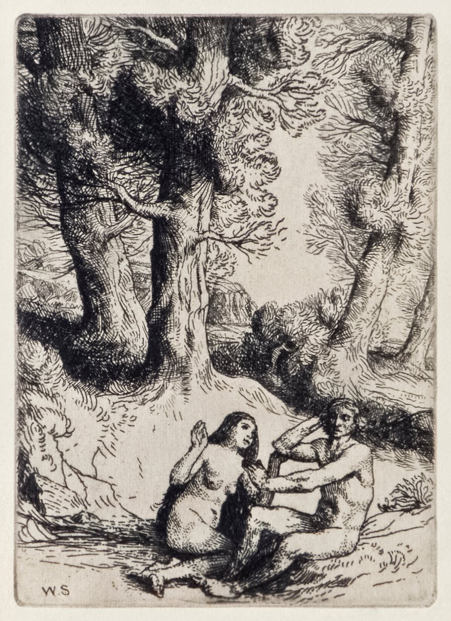 Adam elutasítja Éva részvétét az Elveszett Paradicsomból John Milton (1608-1674) 12 illusztrációból álló sorozata, amelyet William Strang (1859-1921) metszett alkotó: William Strang