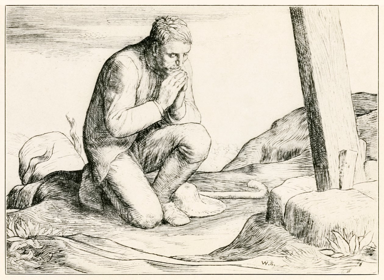 "Christian elveszti a terhét" a "A zarándok haladása ebből a világból, az eljövendőbe" című filmből, John Bunyan alkotó: William Strang