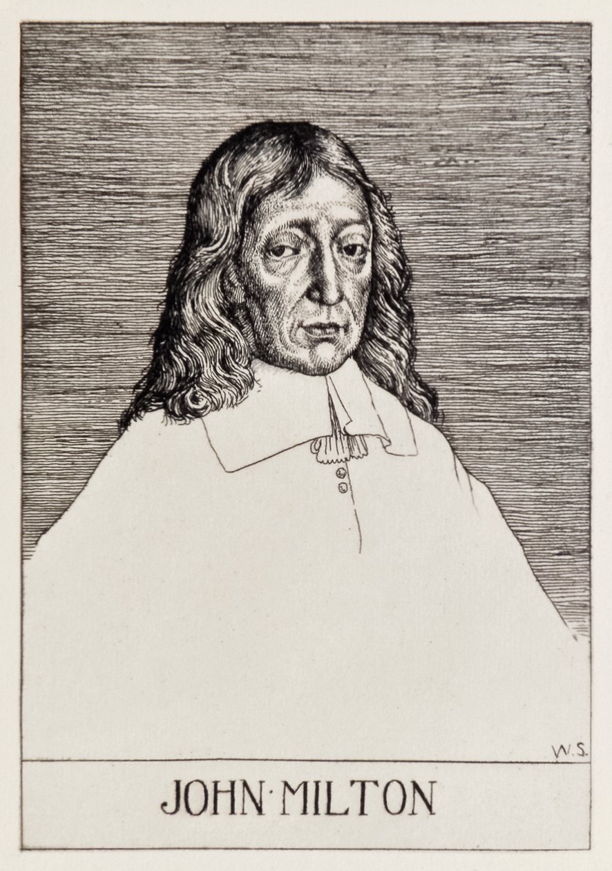 John Milton (1608-1674) arcképe az Elveszett Paradicsomból, William Strang (1859-1921) 12 illusztrációból álló sorozatával alkotó: William Strang