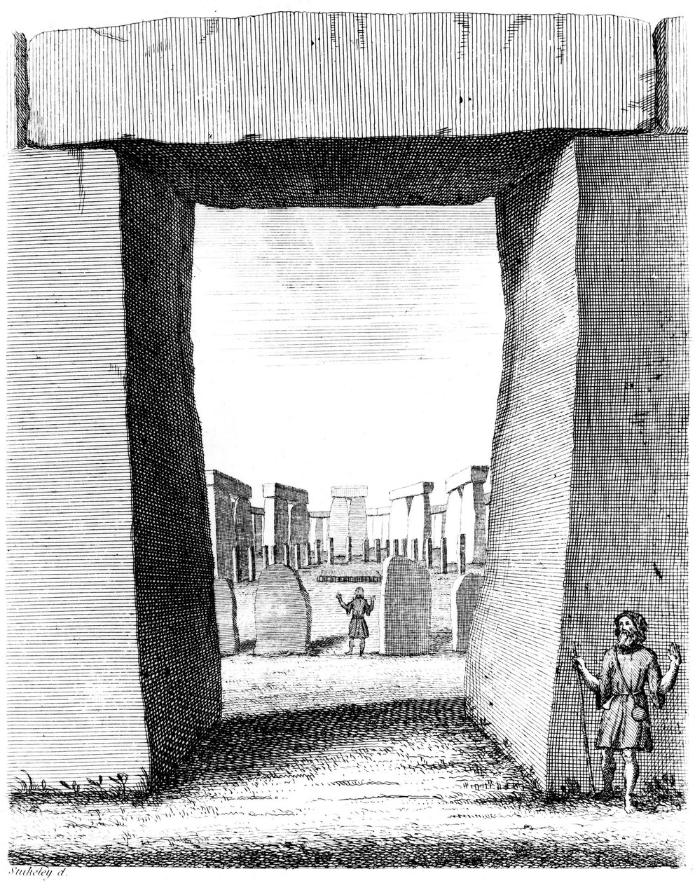 Kilátás a Stonehenge-i trilithonon keresztül, 1740 alkotó: William Stukeley