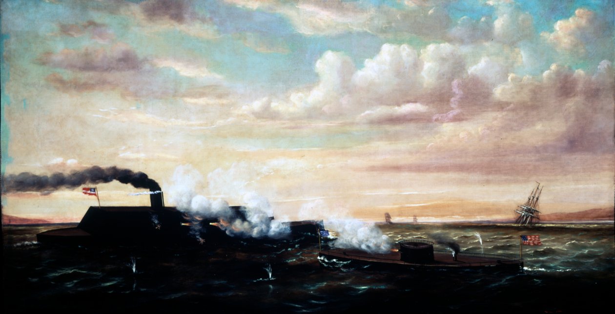 Battle of the Ironclads Monitor és Merrimac, 1862. március 9., 1877. alkotó: William Torgerson