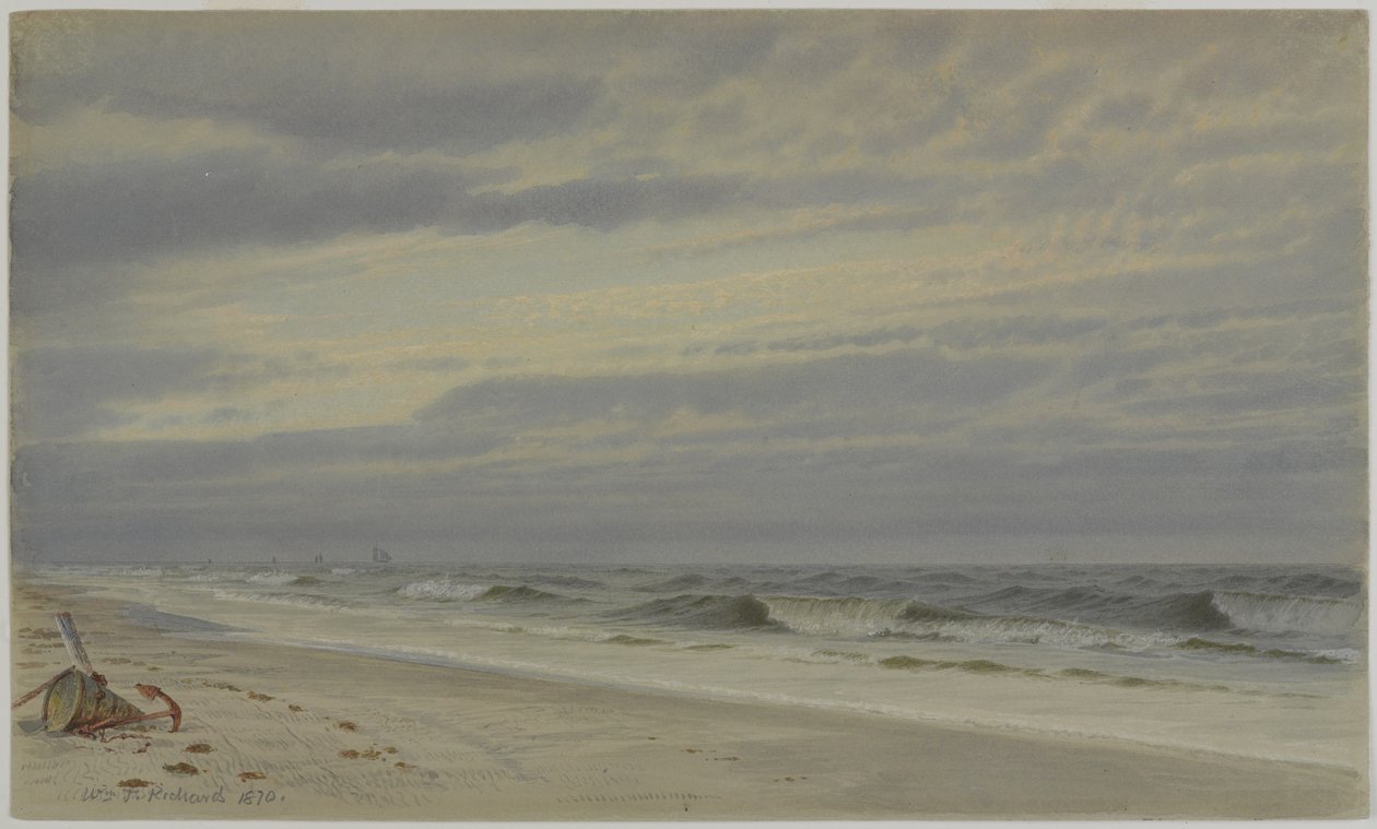 Tengerparti jelenet hordóval és horgonnyal, 1870 (wc papíron) alkotó: William Trost Richards