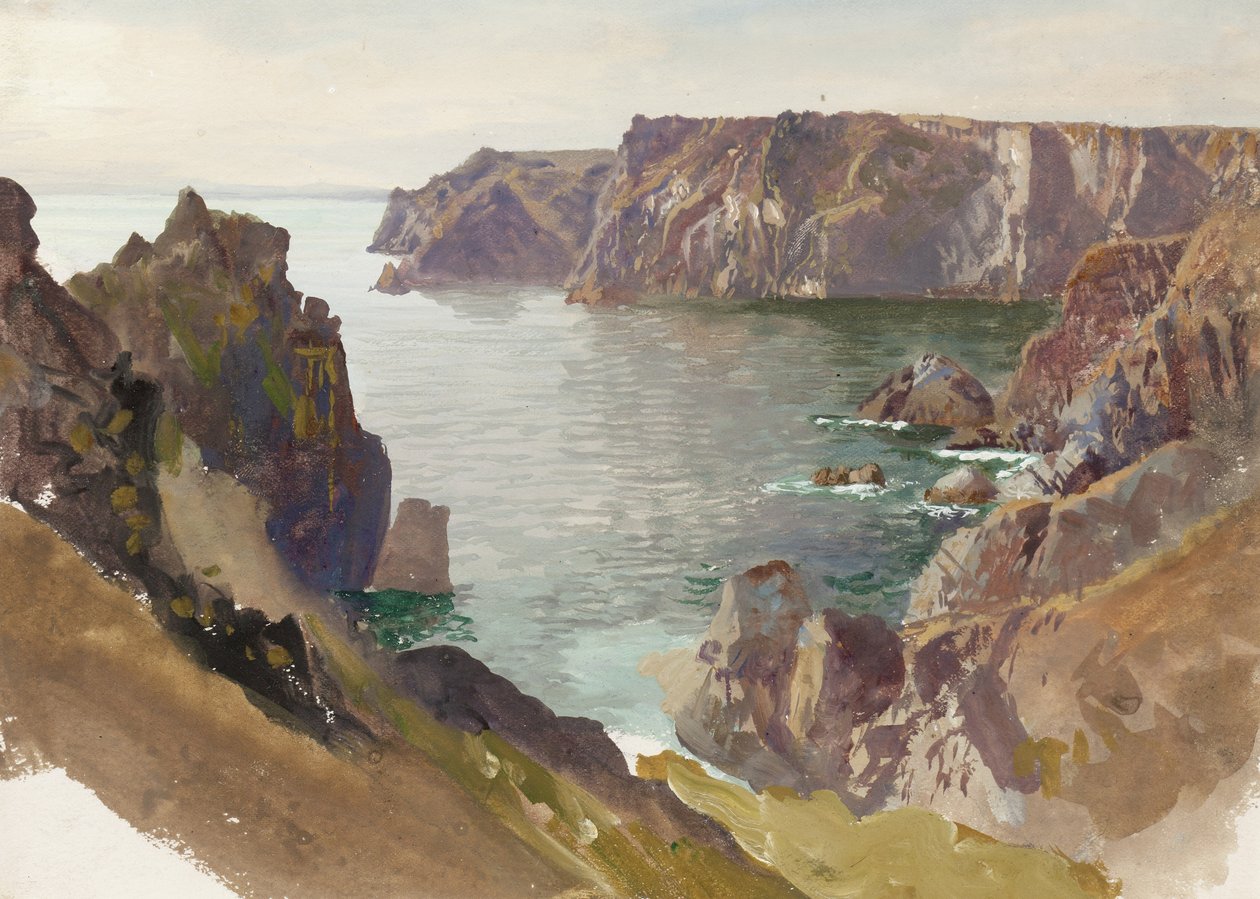 Coastline, Cornwall, 1877-80 körül (wc és gouache, törtfehér szőtt papíron) alkotó: William Trost Richards