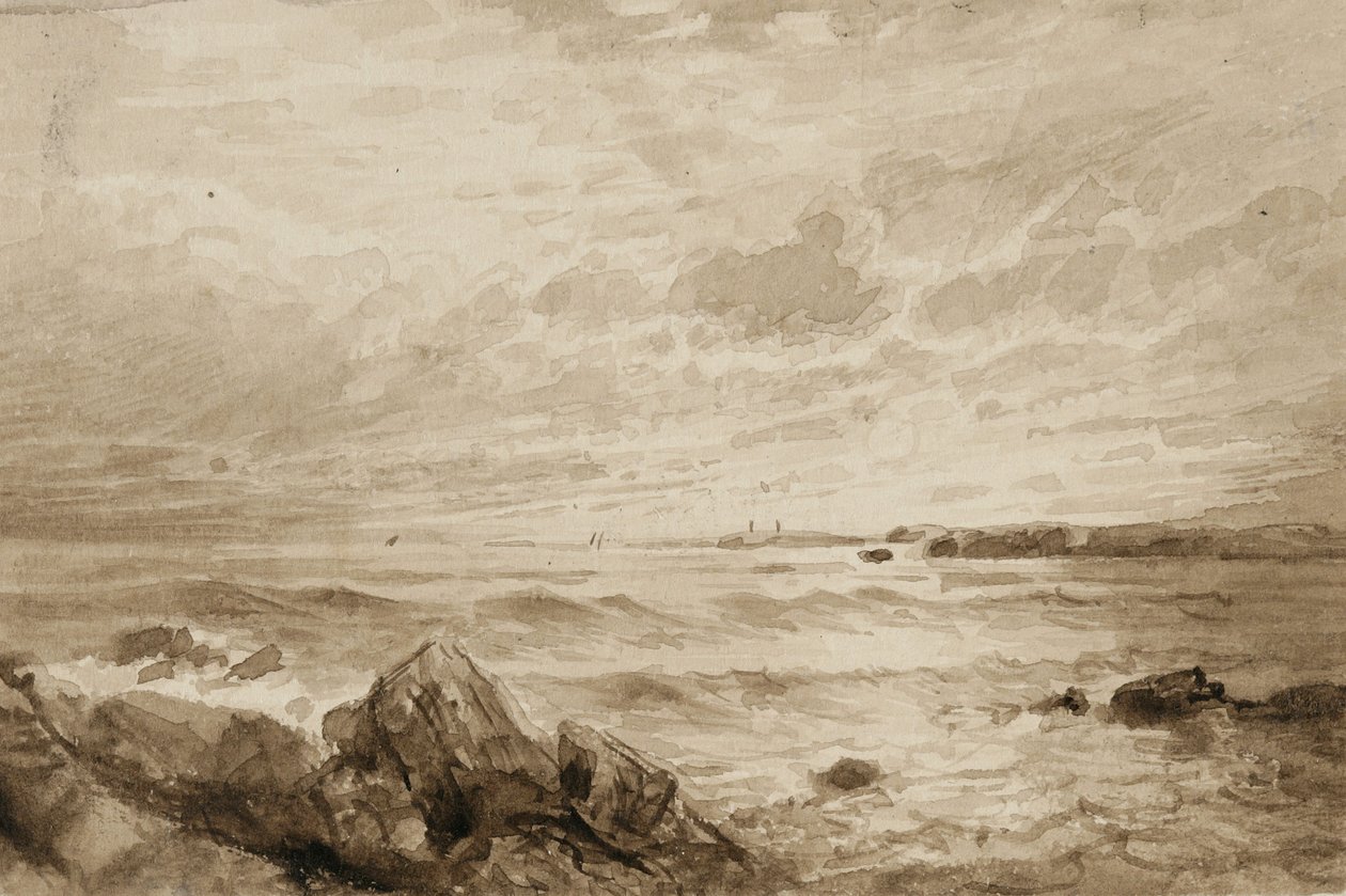 Sziklák és tenger (papíron mosni) alkotó: William Trost Richards