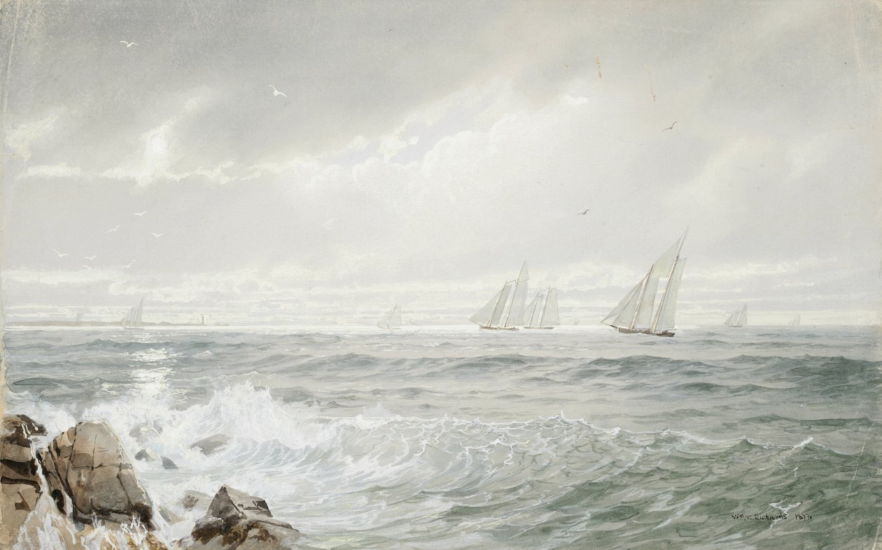Yachts Off Newport, 1877 (wc és gouache szőtt papíron) alkotó: William Trost Richards