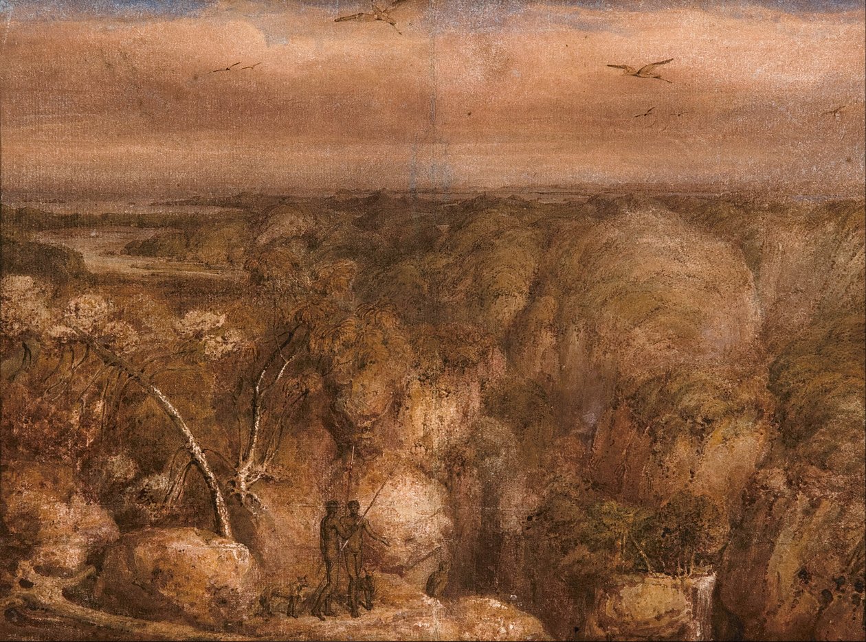 Port Bowen távoli kilátása a Westall -hegyről alkotó: William Westall