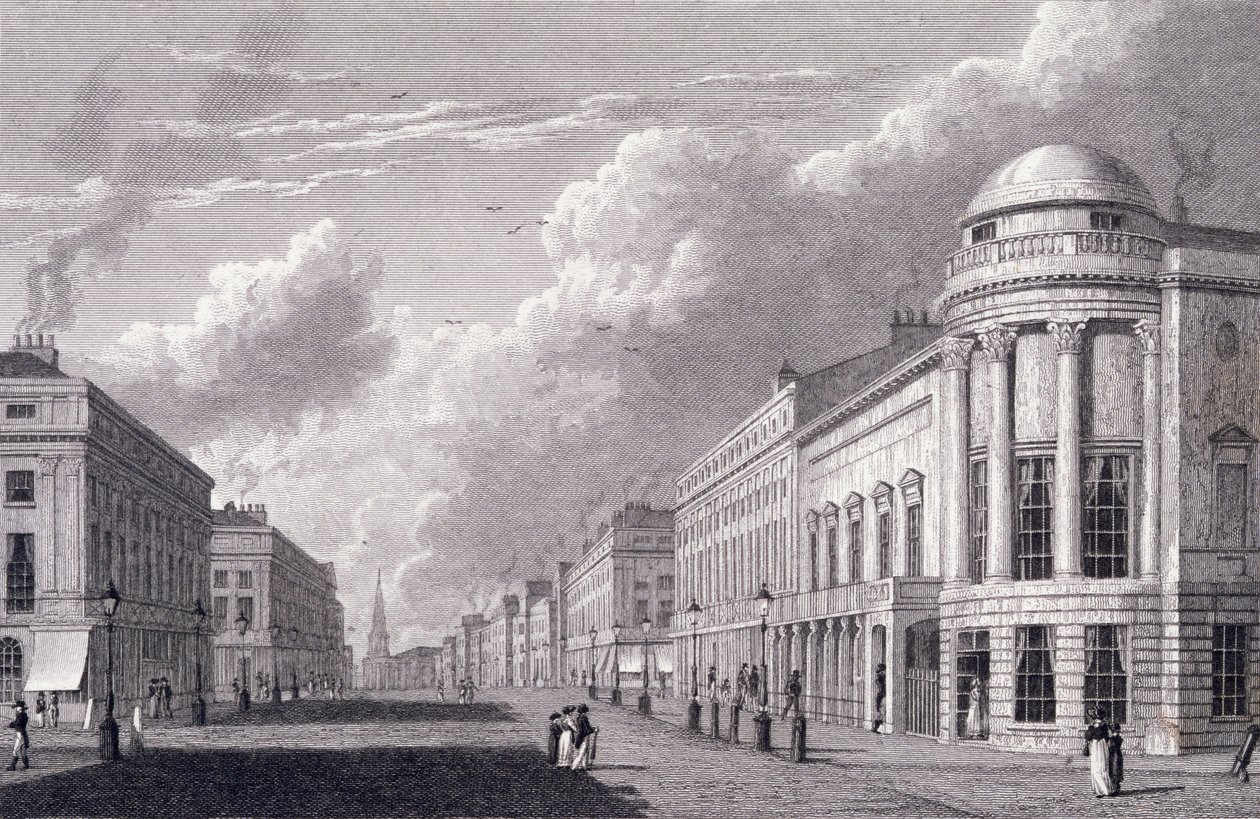 Regent Street, az Argyle szobákkal, Charles Heath metszetével, 1825 alkotó: William Westall