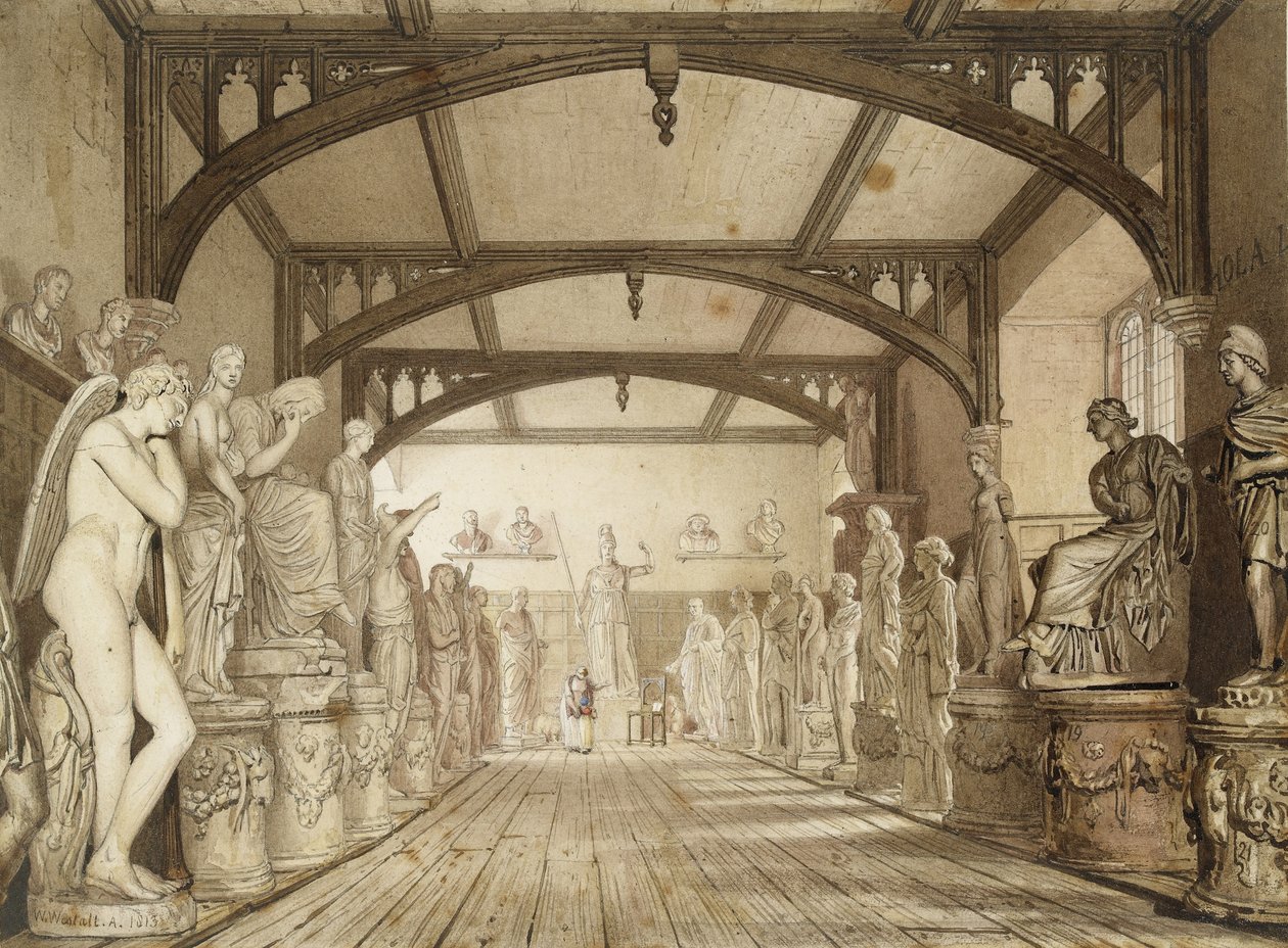 The Sculpture Gallery in the Examination Schools, Oxford, 1813 (Toll és barna tinta és akvarellek grafit jelzések felett) alkotó: William Westall