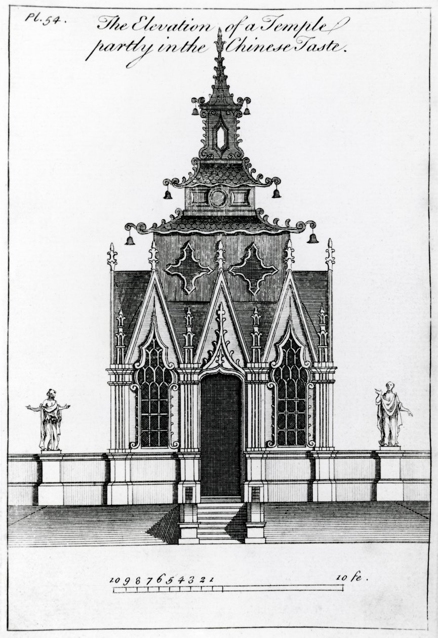 A templom felemelése részben a kínai ízlés szerint, a kínai templomok új terveiből, 1750-52 alkotó: William after Halfpenny