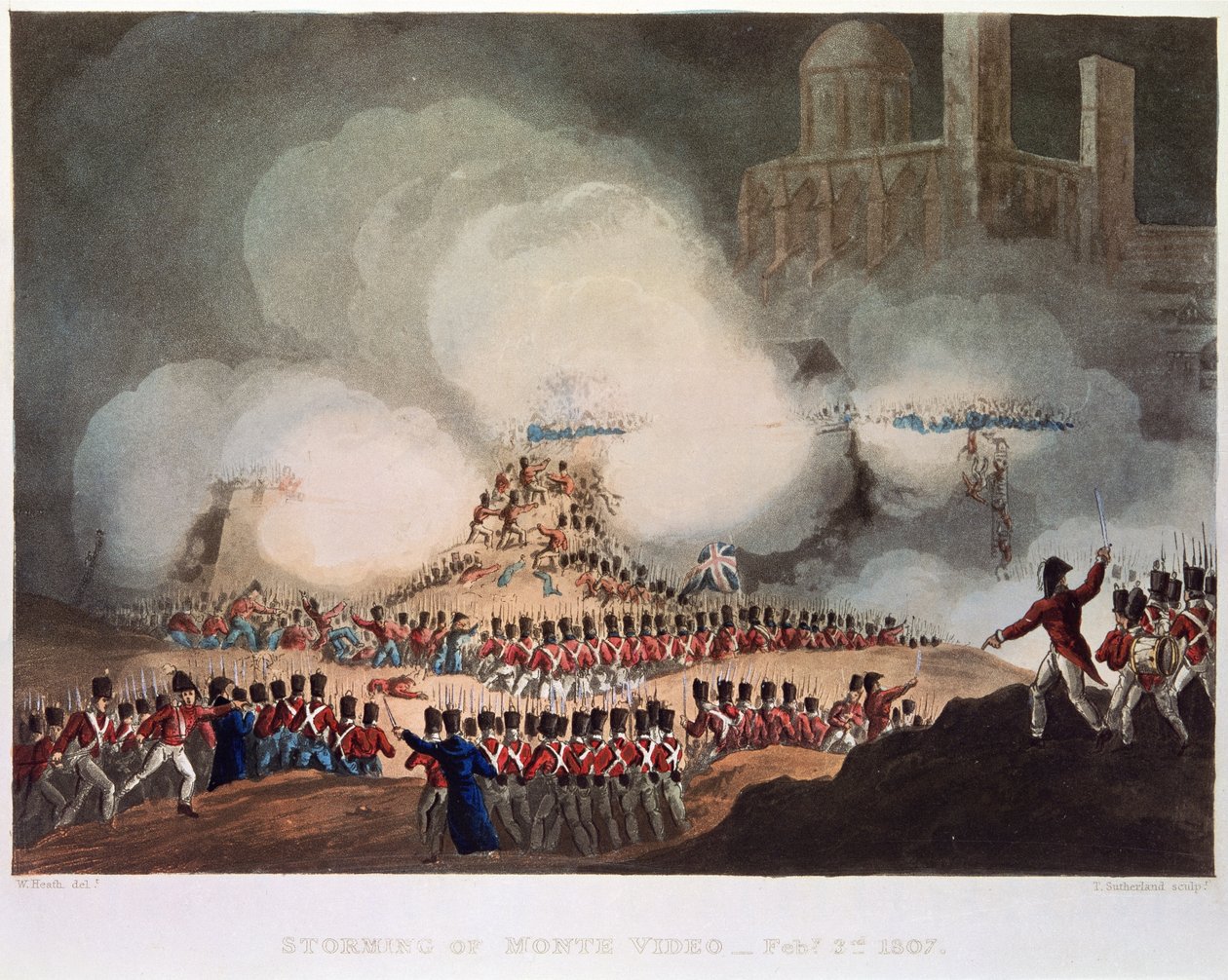 Monte Video viharzása, 1807. február 3., vésette Thomas Sutherland (sz. 1785) alkotó: William after Heath