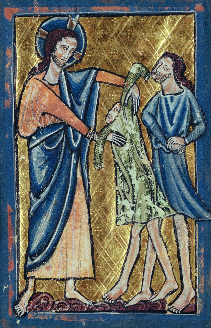 Isten ruházza meg Ádámot és Évát, egy bibliai képeskönyvből, 1250 körül. alkotó: William de Brailes  