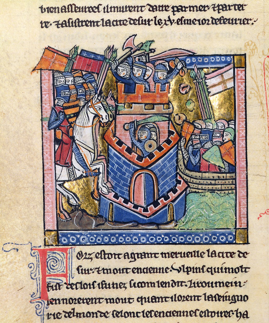 Fr 2630 f.111v A velencei flotta által blokád alá vett és a keresztes lovagok által ostromolt Türosz, az Estoire d