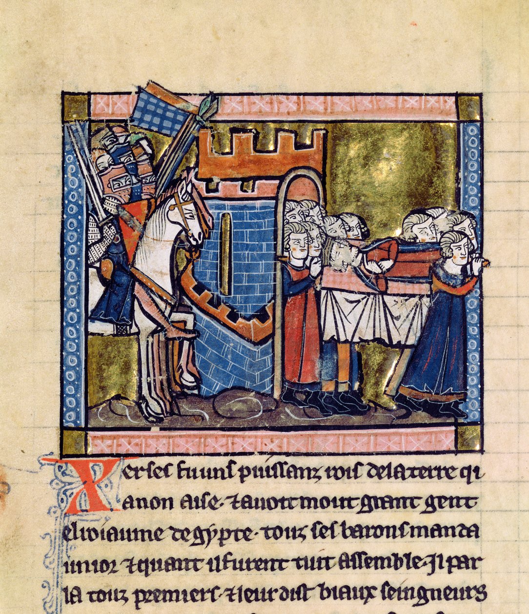 Fr.2630 f.102 Edessa polgárai tisztelegnek II. Baldwin előtt, az Estoire d