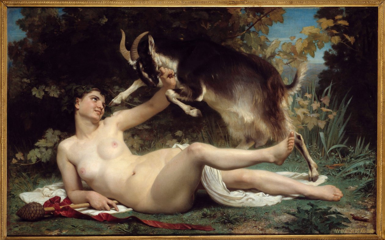 Egy Bacchante Egy kecskével van ábrázolva. William Adolphe Bouguereau (1825-1905) festménye 1862 V. 1,15 x 1,85 m Bordeaux, Musee des Beaux Arts alkotó: William Adolphe Bouguereau