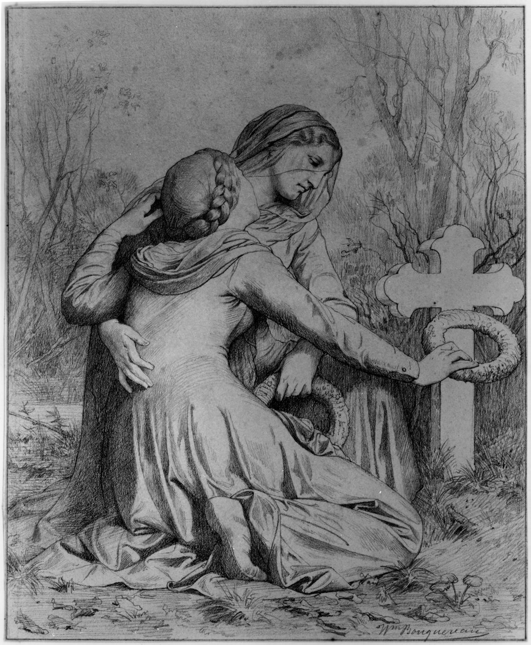 Gyászoló nők térdelnek egy sírnál alkotó: William-Adolphe Bouguereau