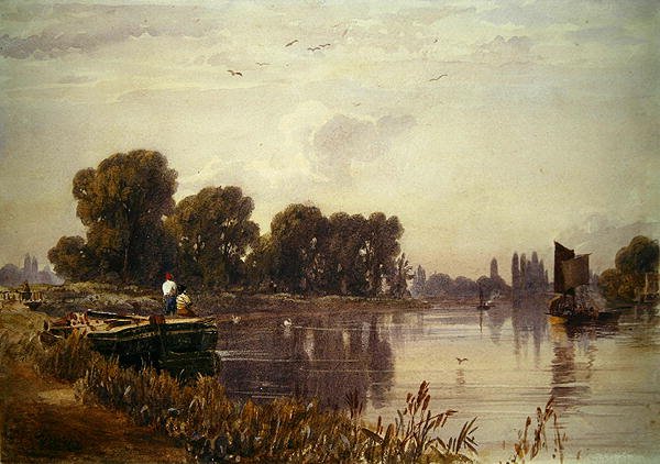 Táj folyóval (akvarell papíron) alkotó: William  Evans