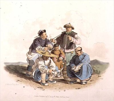 Kínai szerencsejátékosok, 40-es lemez a „The Costume of China”-ból, kocsma. írta William Miller alkotó: William (after) Alexander