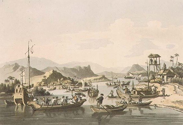 Cochin-kínai hajózás a Taifo folyón, John Barrow (1764-1848) „A Voyage to Cochinchina” 15. táblája, Thomas Medland (1755-1823) metszete, 1806 (akvatinta) alkotó: William (after) Alexander