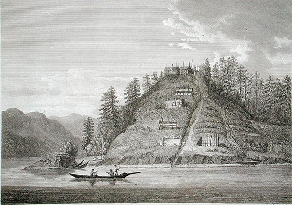 Barátságos indiánok faluja a Bute-csatorna bejáratánál, J. Landseer metszete, 1790-99 körül (metszet) alkotó: William (after) Alexander