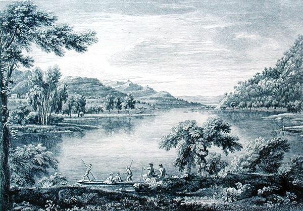 A Westmoreland-i Banton melletti Hawswater tó látképe, metszet és metszet: Chatelin és Muller (metszet) alkotó: William (after) Bellers
