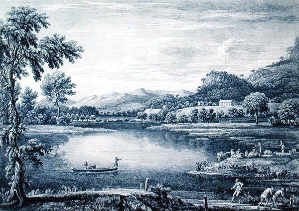 Az Ambleside melletti Winander Meer látképe, vésette Chatelin és Muller alkotó: William (after) Bellers