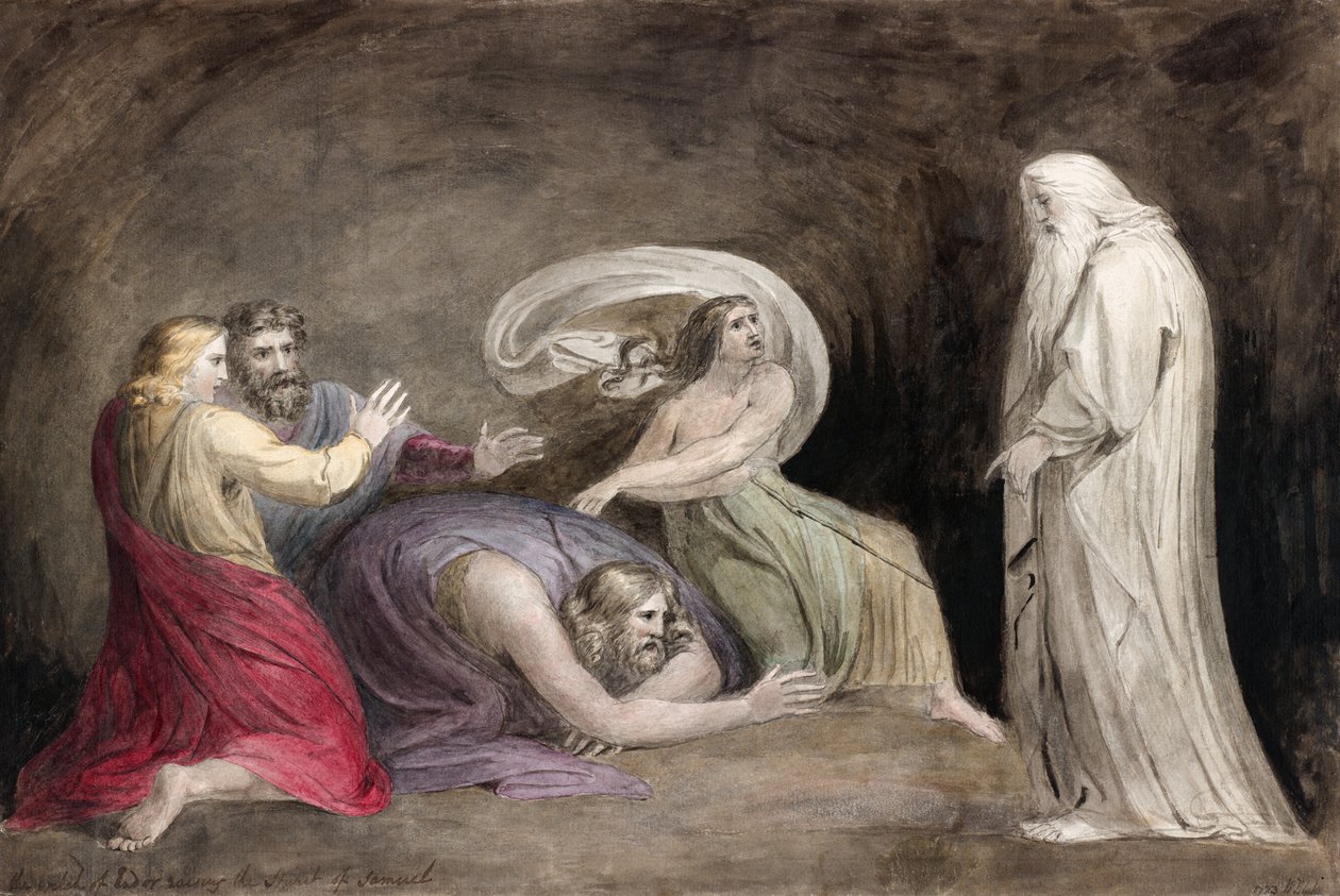 Az endori boszorkány, aki felemeli Samuel szellemét. alkotó: William (after) Blake