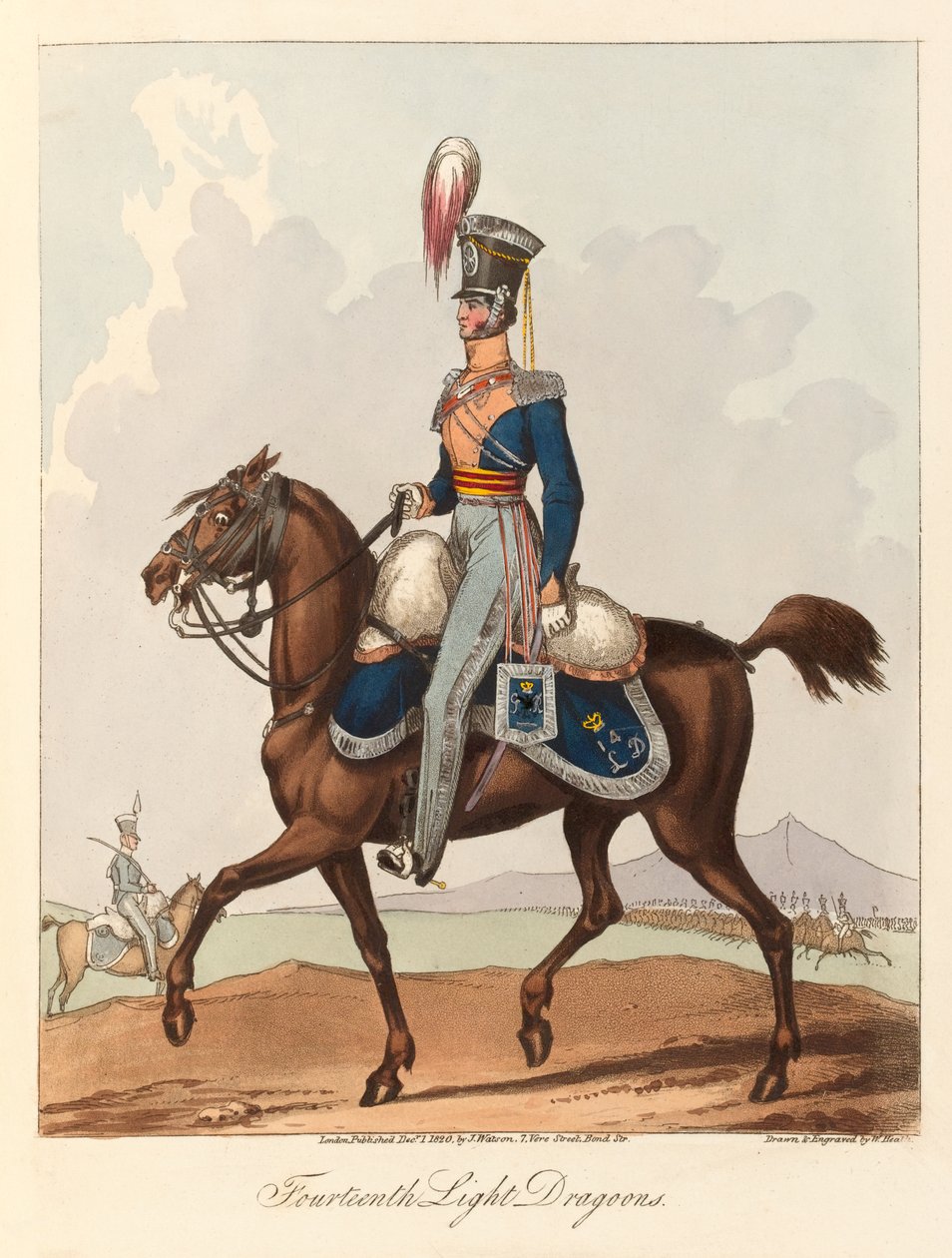 „Tizennegyedik világos dragonyosok” (akvatinta, színes) alkotó: William (after) Heath