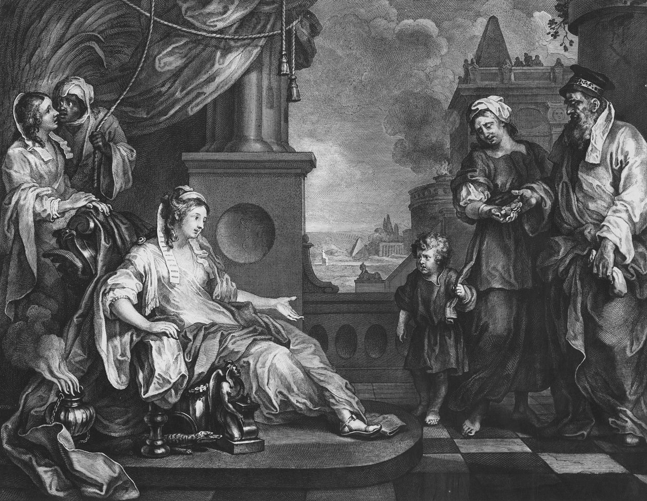 Mózes hozta a fáraó lányának, 1752 körül (metszet) alkotó: William (after) Hogarth