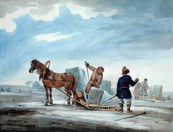 Jégszállítás lovasszánon, „Utazás Moszkvából Konstantinápolyba az évek során alkotó: William (after) MacMichael