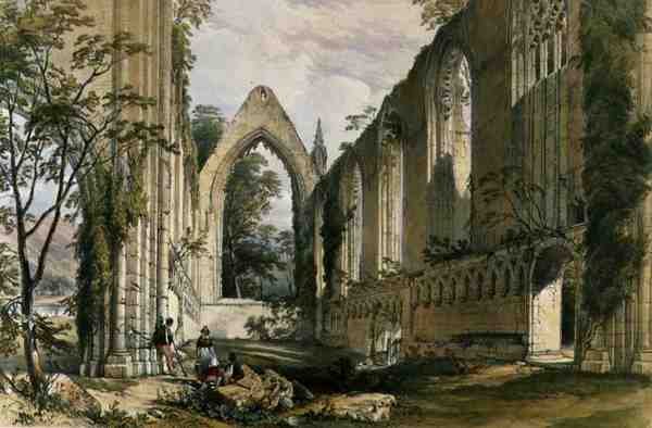Boltoni apátság, a kórus belseje, a Yorkshire kolostori romjaiból, George Hawkins (1819-52) metszetében alkotó: William (after) Richardson