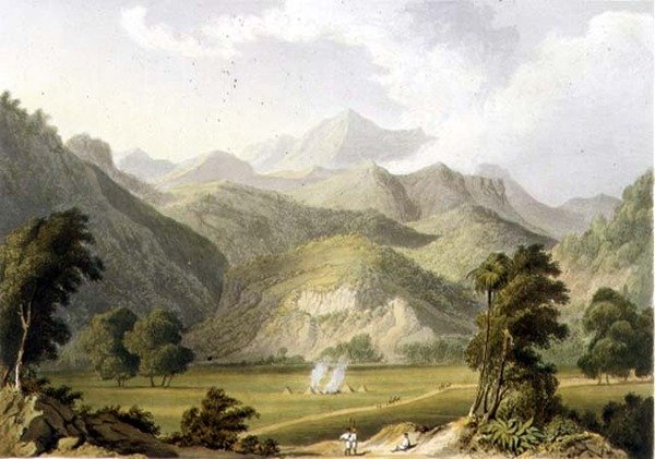 A Bore Ghaut megközelítése Johnson alezredes festményéről, T. Fielding metszetét és J. B. Hogarth színezését (litho) alkotó: William (after) Westall