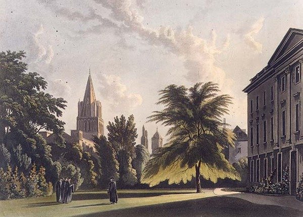 A Corpus Christi College és a Christ Church katedrális külseje, illusztráció az „Oxford történelméből”, Joseph Constantine Stadler (fl.1780-1812) kocsma. R. Ackermann alkotó: William (after) Westall