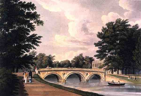 Trinity College Bridge, Cambridge, a "The History of Cambridge"-ből, Joseph Constantine Stadler (1780-1812) metszete, R. Ackermann kiadása. alkotó: William (after) Westall