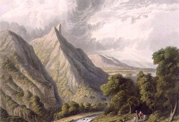 Nézet a Bore Ghautban, T. Fielding gravírozásával és J.B. Hogarth színezésével alkotó: William (after) Westall
