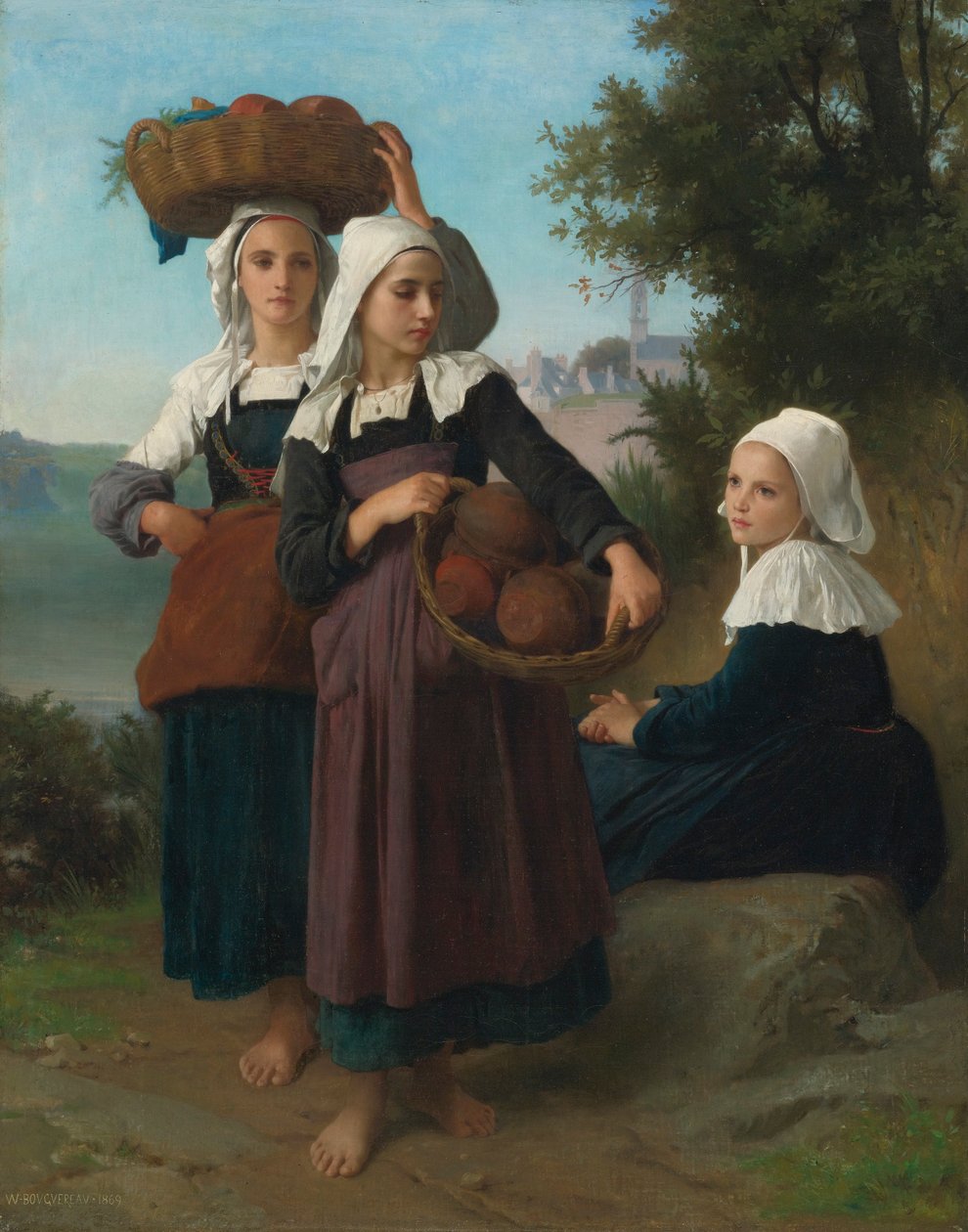 Fiatal lányok Fouesnantból a piacról visszatérőben alkotó: William Adolphe Bouguereau