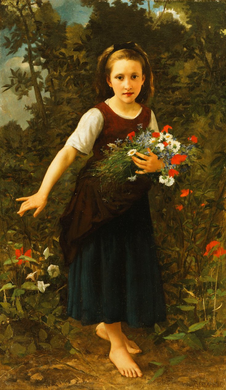 Kislány a patak mellett, kezében egy szál virággal, 1886 alkotó: William Adolphe Bouguereau