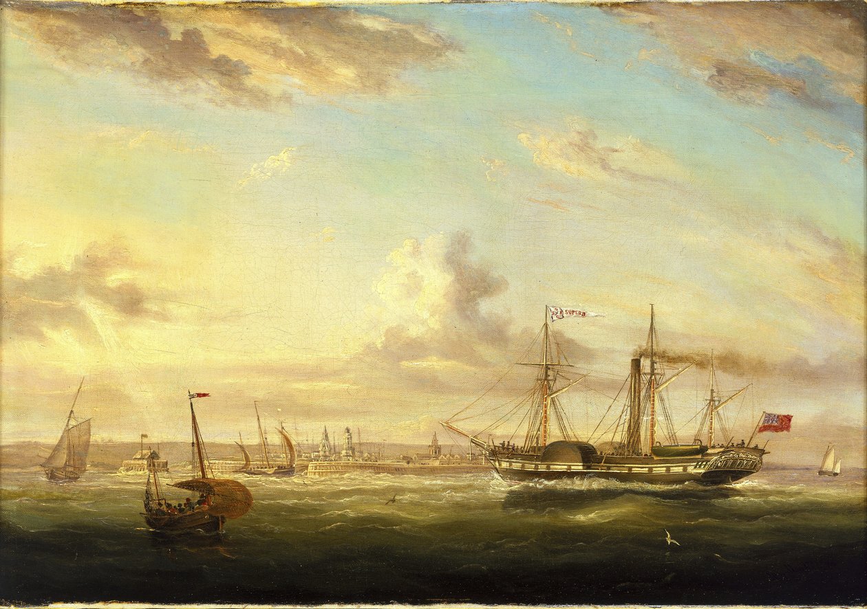 A gőzhajó és a kerekes "Superb", Folkstone (Anglia) partjainál. Olaj, vászon alkotó: William Adolphus Knell