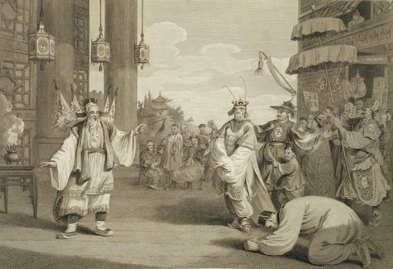 Egy jelenet egy kínai színpadon bemutatott történelmi színdarabból, metszette James Heath (1757-1834), kiadta G. Nicol, 1796. alkotó: William Alexander