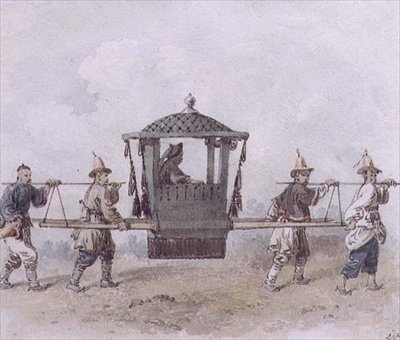 Palanquint viselő kínai szolgák (akvarell) alkotó: William Alexander