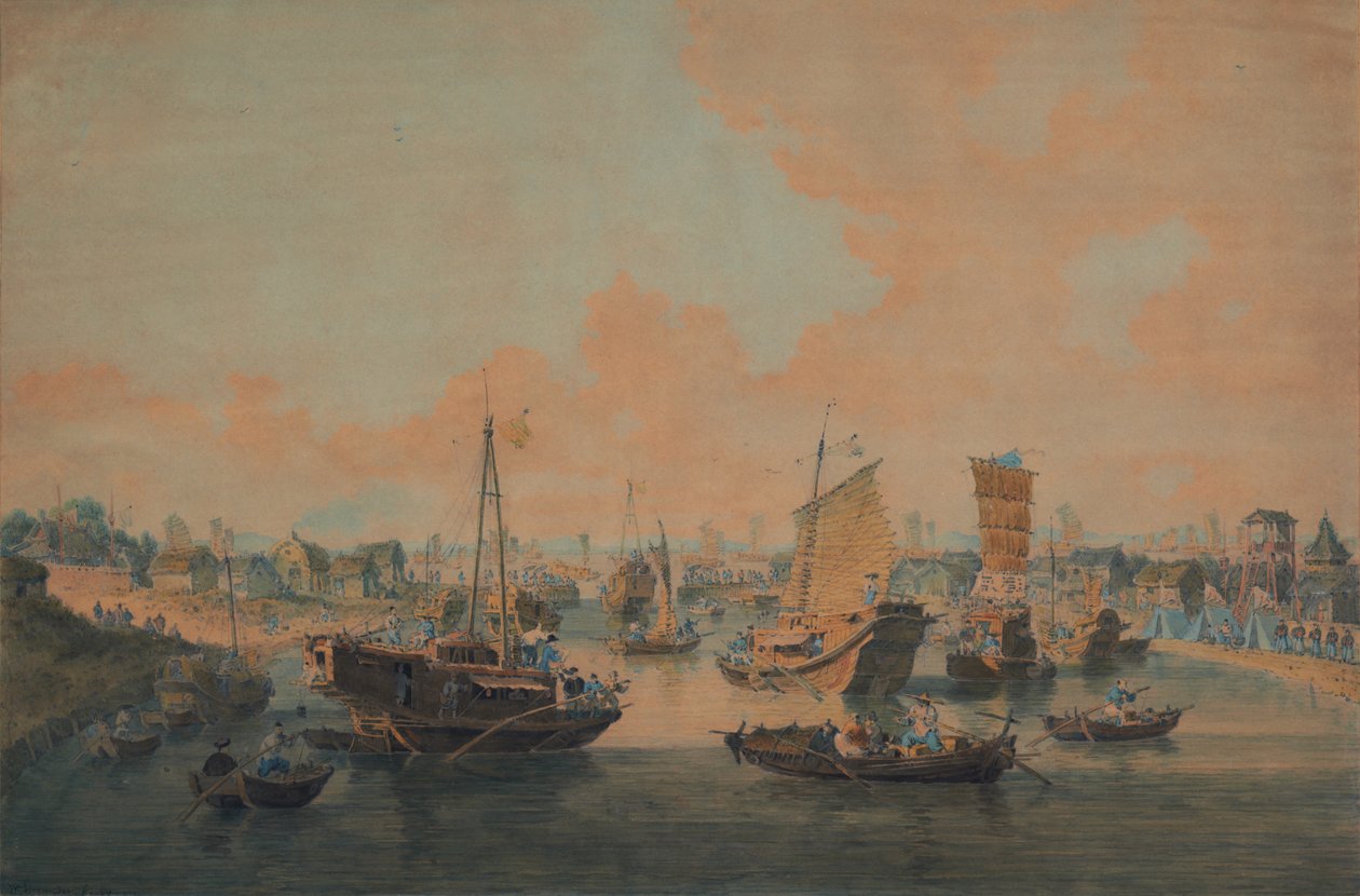 A Nagykövetség kínai uszályai haladnak át a Canal Grande zsilipén alkotó: William Alexander