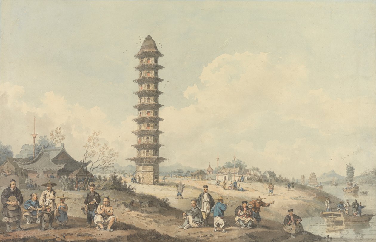 Lin Tsin városa, Shantung, kilátással a Grand Canalra alkotó: William Alexander