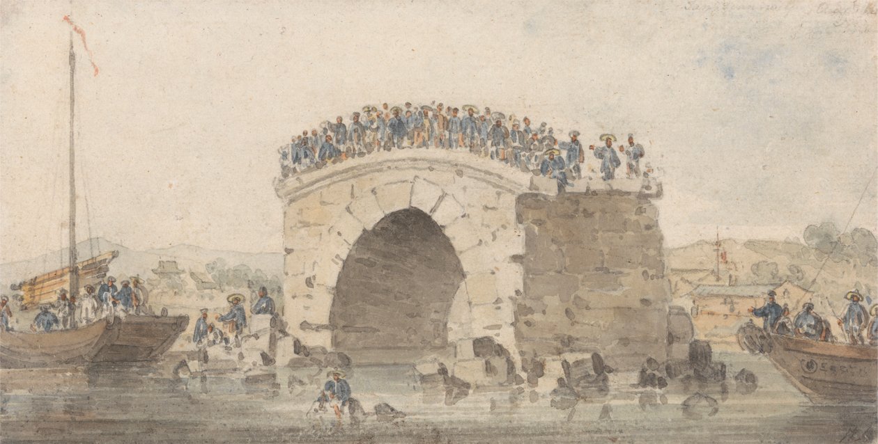 Egy híd maradványai San-Sien-Weyben a Pei-Ho-n, Tong-Tcheou közelében, 1793. augusztus 15. alkotó: William Alexander