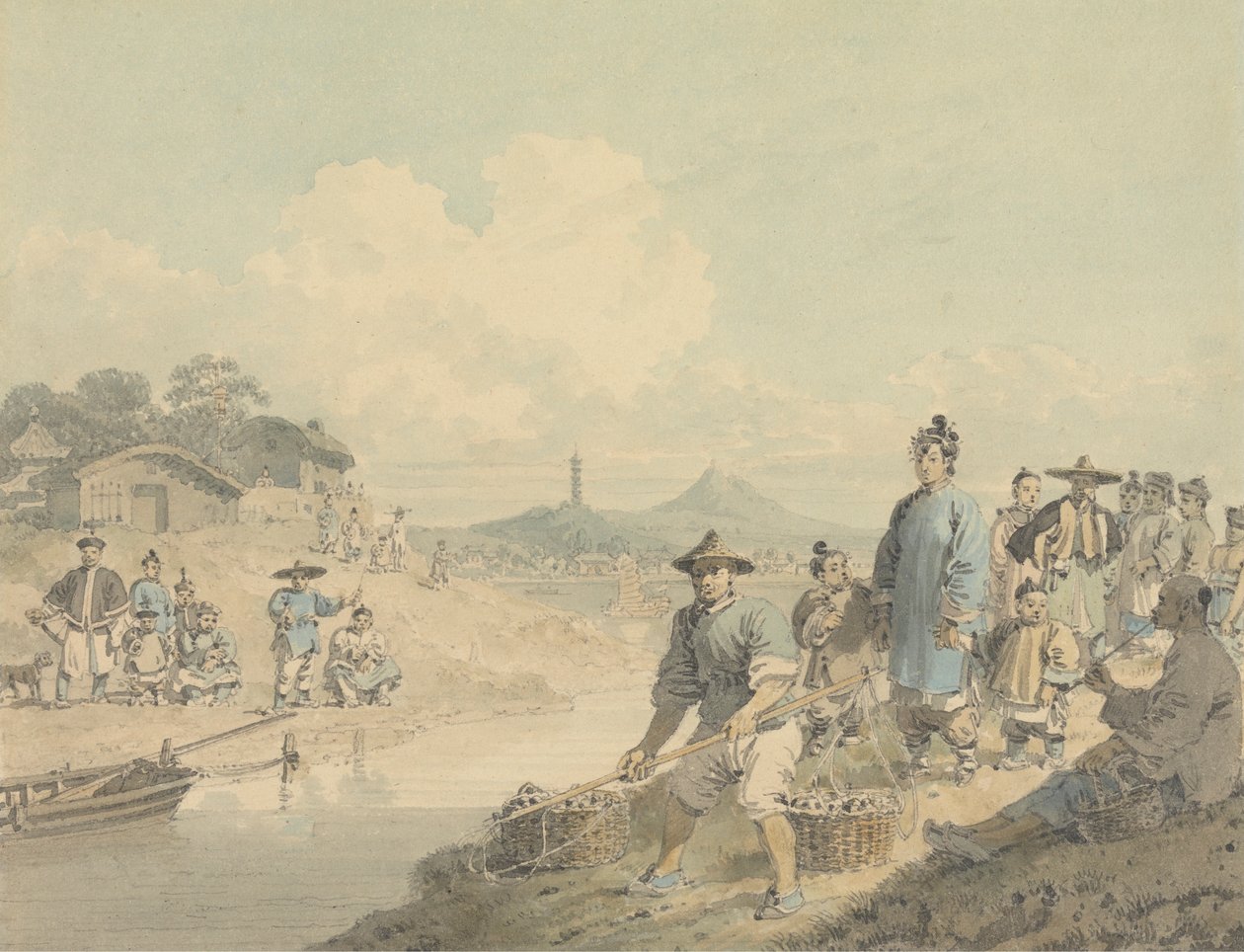 Nézet Kínában: figurák pagodával és hegyekkel alkotó: William Alexander