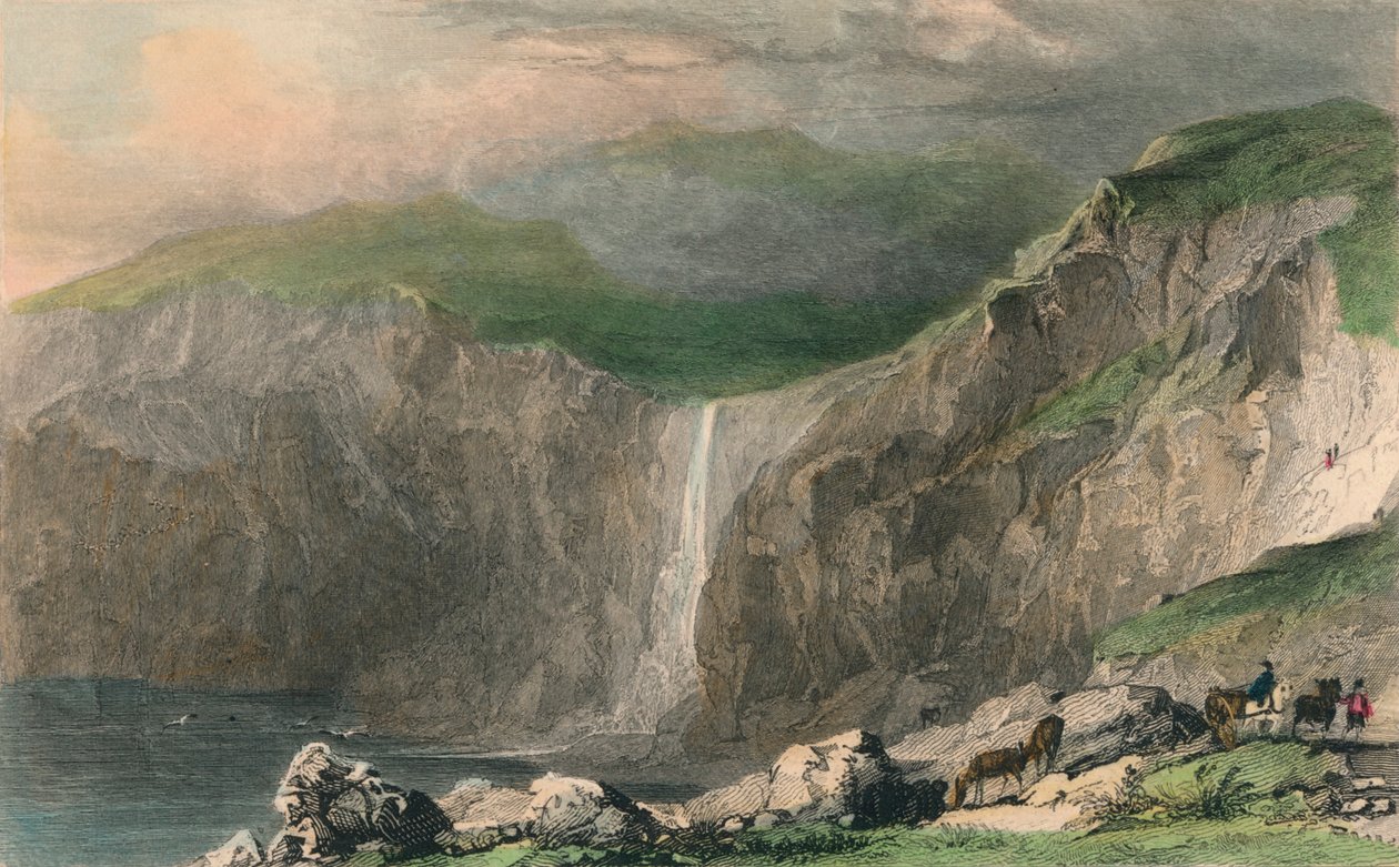 „Waterfall & Stone Quarry, Near Boscastle”, 1832 alkotó: William Alexander Le Petit