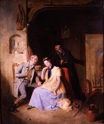 Egy udvarló a szeretőjével, akit a kocsis gyors kiruccanásra szorít (olaj a panelen) alkotó: William Allan