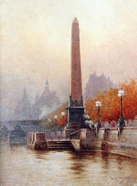 Kleopátra tűje, Embankment, London (akvarell papíron) alkotó: William Allister Macdonald